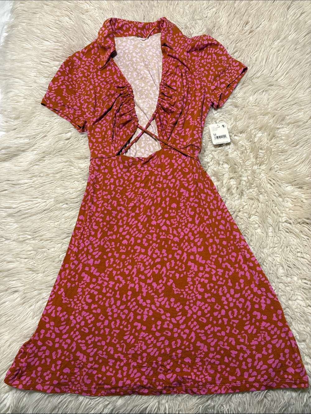 Free People Pink & Rust Animal Print Midi Wrap Dress